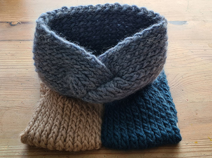 Hand-knitted Headwarmer - Dusky Blue - Image 4